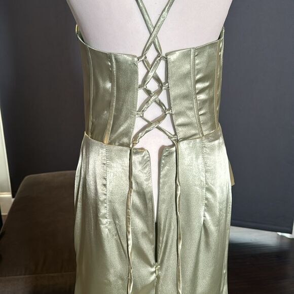 Women’s Light Green Prom Formal Dress Criss Cross Straps Leg Slit Size 8 NWOT - Picture 8 of 12